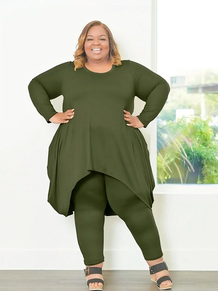 Plus Size Two Piece Sets Womens Outifits Long Sleeve Top and Pants Female Set Curvy Women Clothes Wholesale b 3xl 4xl 5xl 6xl
