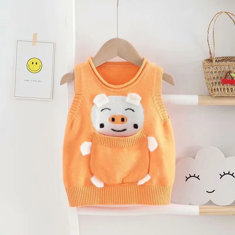 

1-5 Kids Boys And Girls Vest Sweater O-neck Sleeveless Terry Knit Woolen Vest Pullover Sweater for Children Autumn Clothes Warm