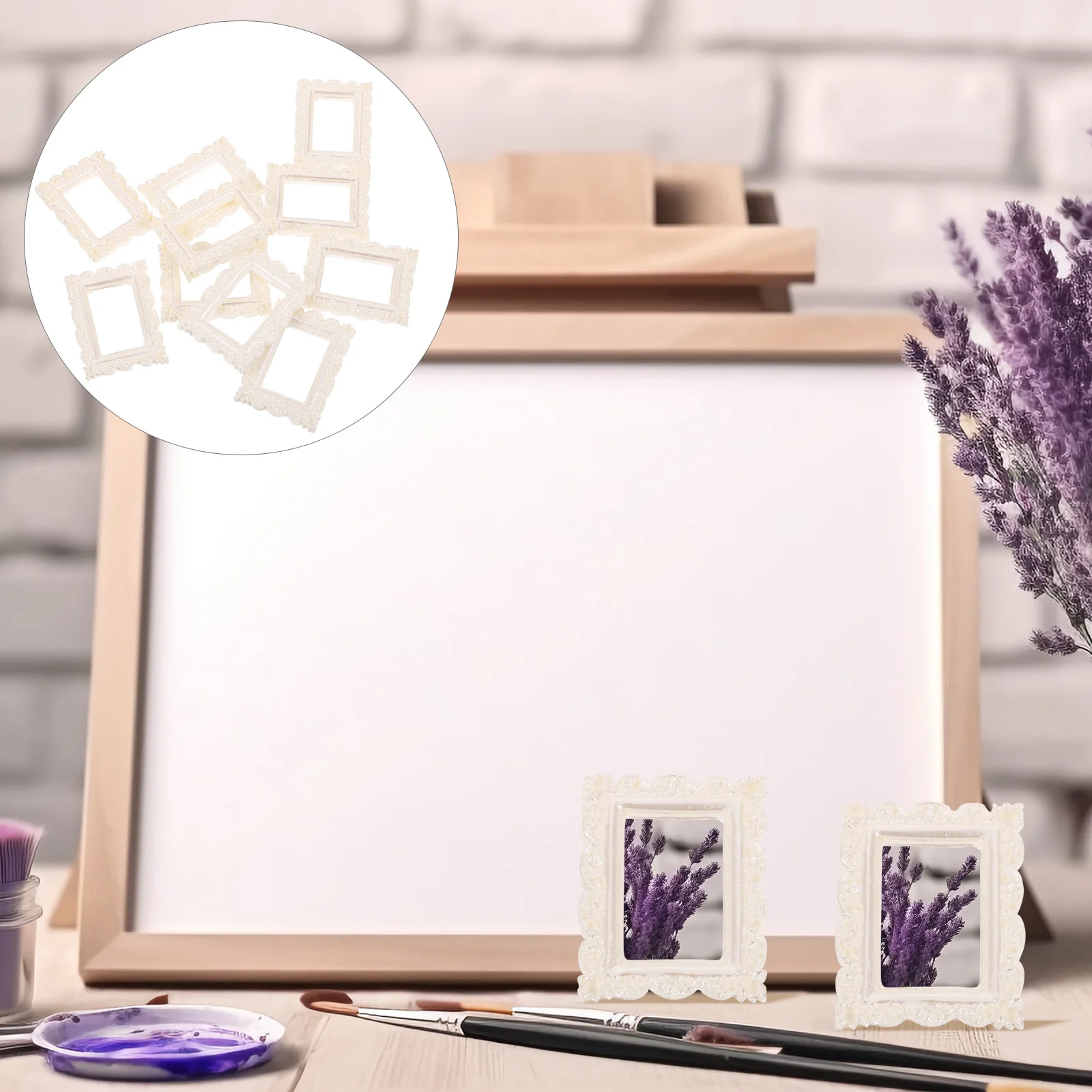 10 Pcs Collage Picture Frames Photo Ornaments Mini Props Retro Miniature Vintage White