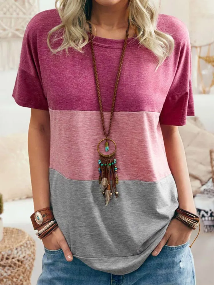 

Женская свободная футболка контрастных цветов, в широкую полоску, с круглым вырезом и коротким рукавом, Повседневная стильная повседневная...