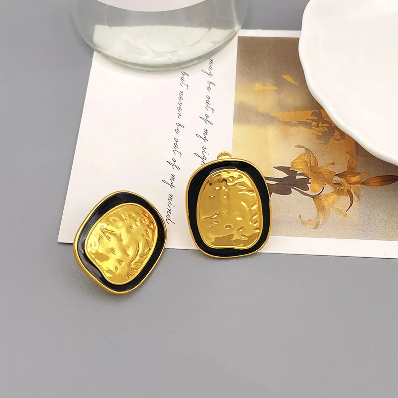 Французские винтажные Асимметричные овальные черные эмалированные зажимы для