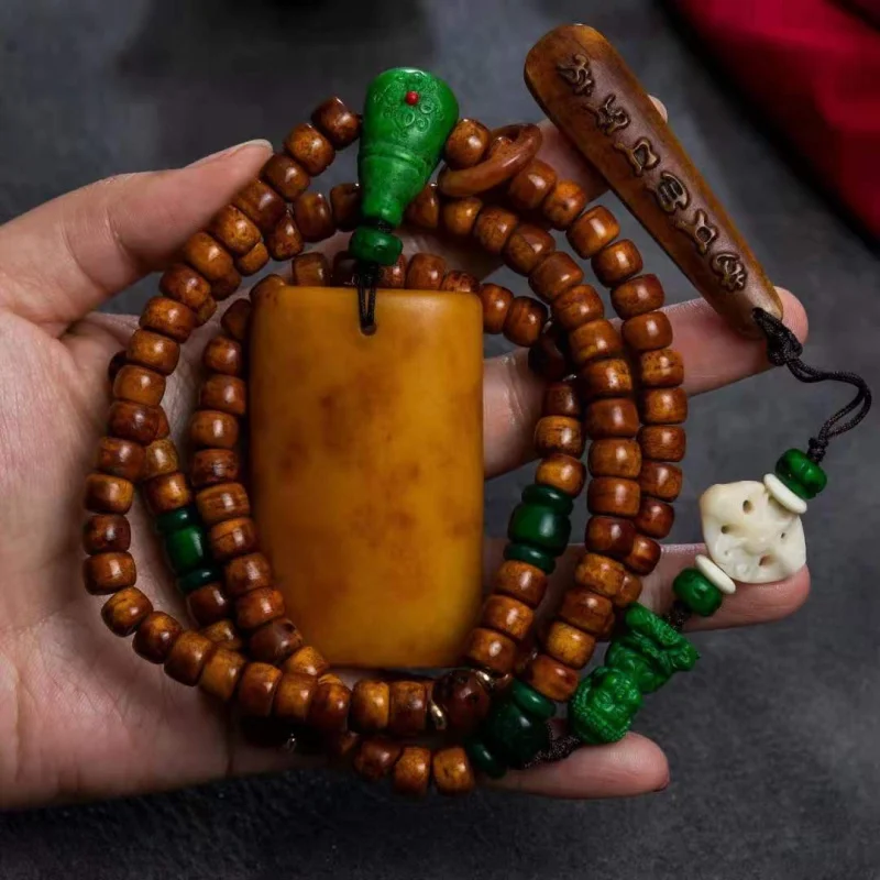 Расстроченные бусины из бычьей кости с потертостями подвеска 108 бусин аксессуары