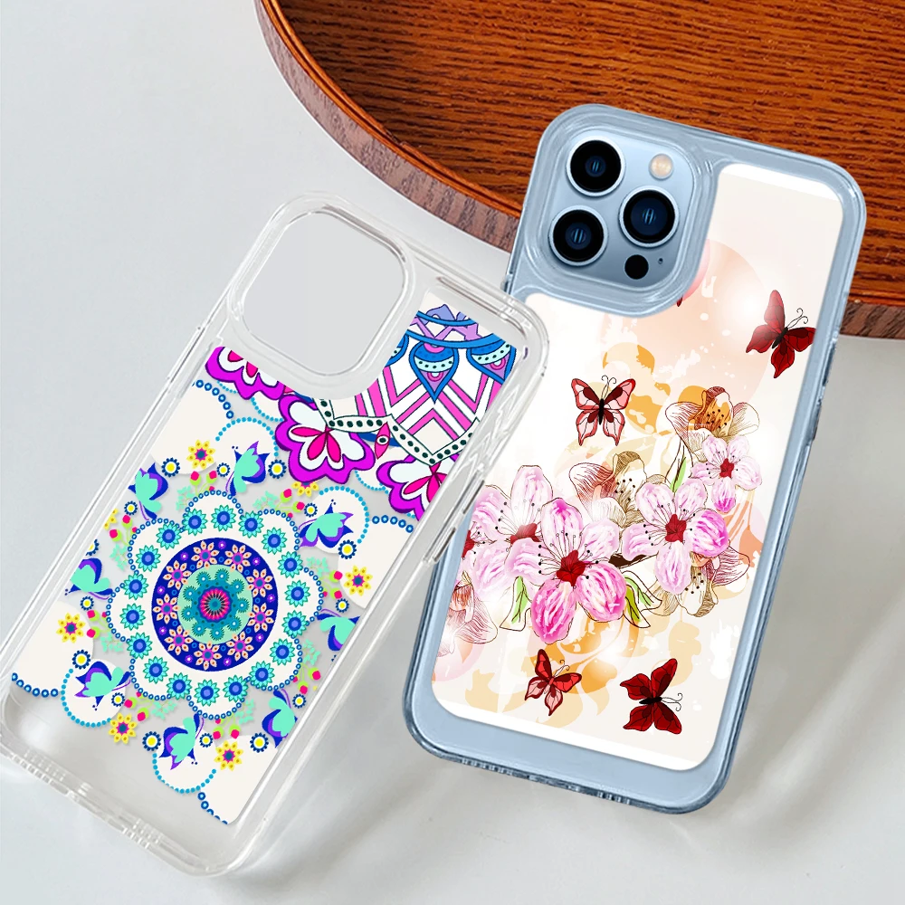 

Butterfly Phone Case for iPhone 14 13 12 11 Pro Max Mini XS XR X Shell Back Cover for iPhone14ProMax Coque Mandala Flower Fundas
