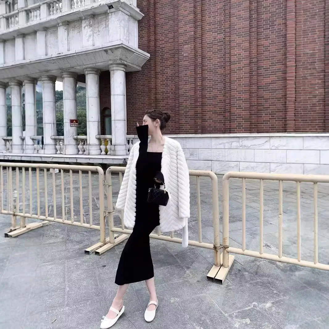 2024 зимнее новое модное плюшевое пальто из искусственной норки с v-образным