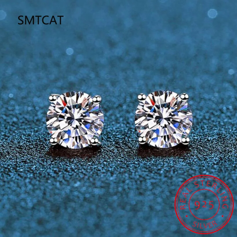 Серьги-гвоздики с муассанитом 0 1-3 карата для мужчин и женщин серебро S925