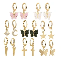butterfly cross hoop earrings for women gold color dangle earrings cartilage tragus ear buckle huggie piercing fashion jewelry