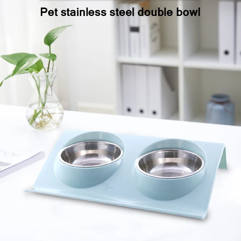 

Dog Double Bowl Pet Feeding Station Stainless Steel Water Food Bowls Feeder Solution For Dogs Supplies Pet Bowl Food Container