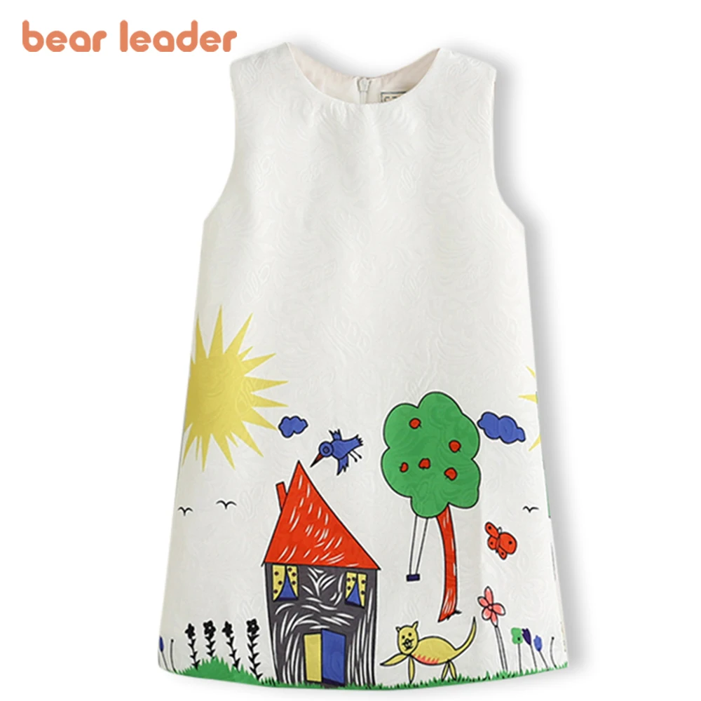 Bear Leader Girls Dresses 2023 New Brand Spring Princess Dress Kids Clothes Graffiti Print Design for Baby Girls Clothes 3-8Y