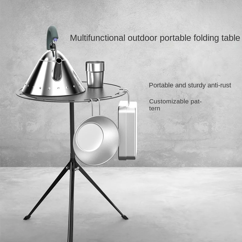 New Outdoor Retractable Tripod Folding Table Camping Barbecue Portable Multi-function Lifting Aluminum Alloy Tripod Foldingtable