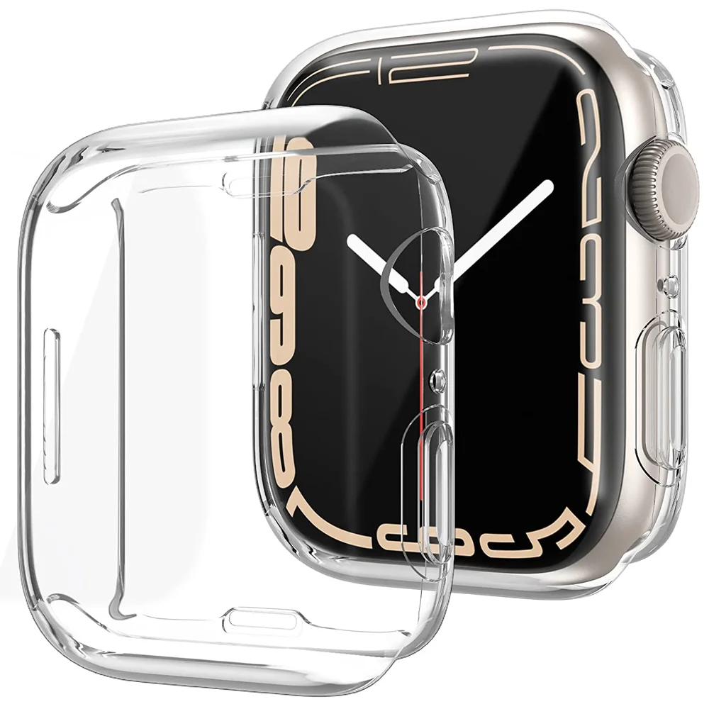 Чехол для Apple Watch 45 мм 41 44 40 38 42 ТПУ HD защита экрана бампер аксессуары iWatch серии 7 SE 6 5