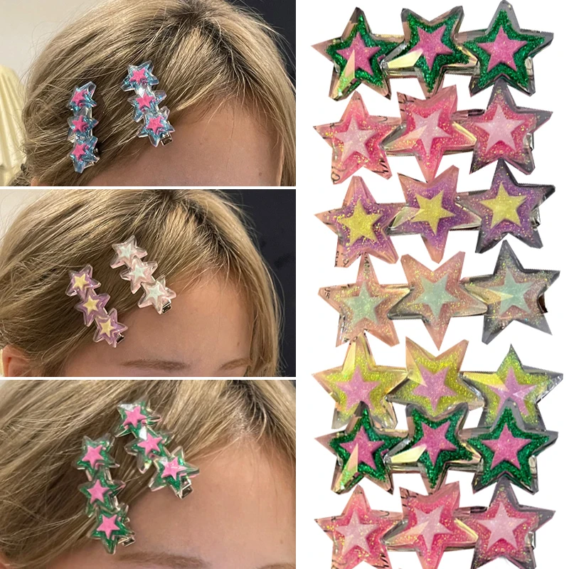 

New Acrylic Star Hairpin for Girls Children Punk Irregular Shiny Star Duckbill Clip Side Bang Hairpin Hair Accessories 2pcs/set