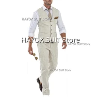 linen mens suit vest slim fit v neck single breasted business formal wedding groomsmen tuxedo chalecos