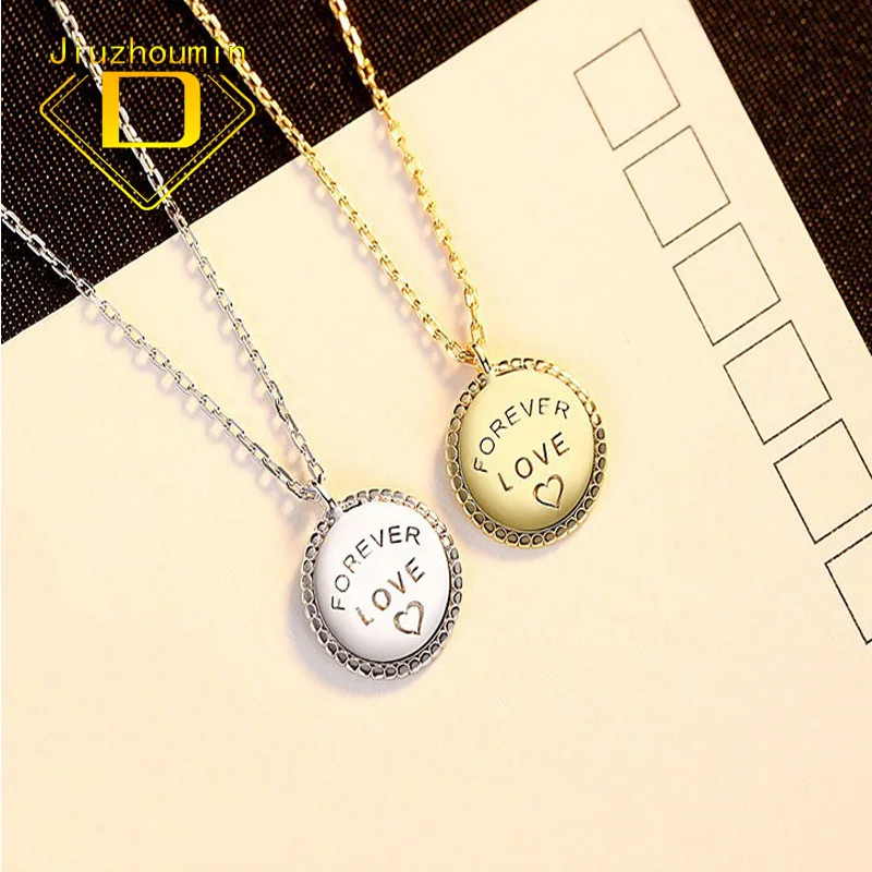 

S925 Silver Pendant Gold Coin Necklace Simple Cool Style Jewelry Love Expression Gift