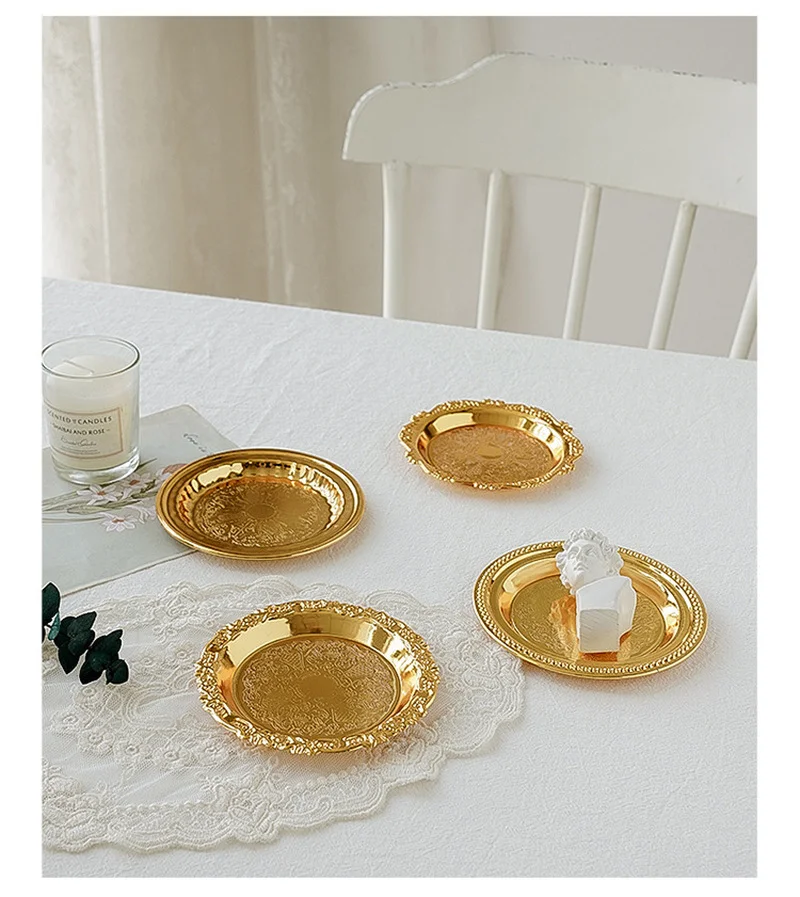 Винтажный Золотой резной поднос Подставка для хранения реквизит фотосъемки в