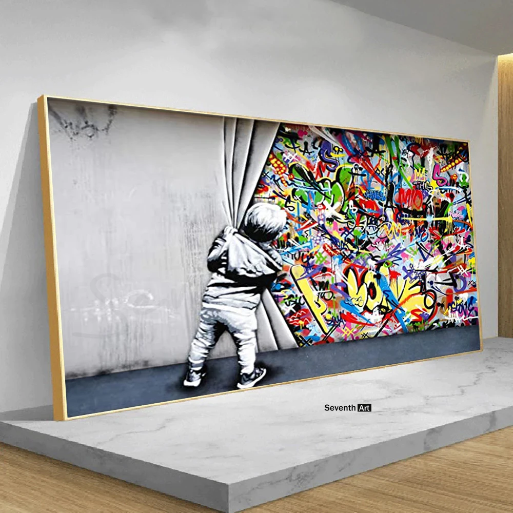 

Graffiti Street Art Behind The Curtain Canvas Paintings Banksy Graffiti Art Cuadros Wall Art Pictures for Home Decor Canvas