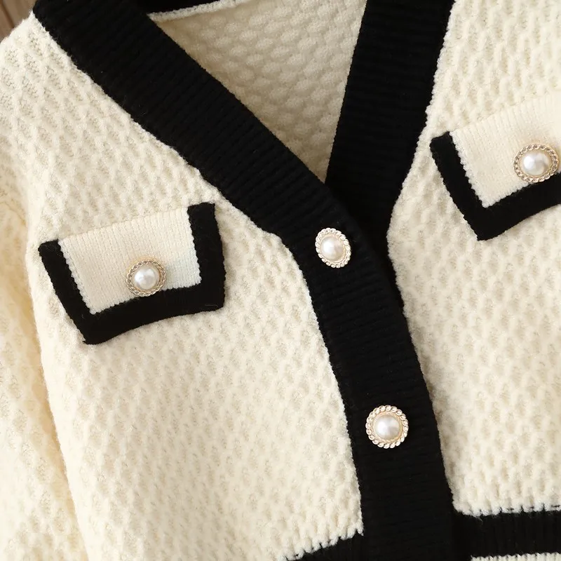 Детский трикотажный кардиган однобортный свитер с V-образным вырезом и карманами