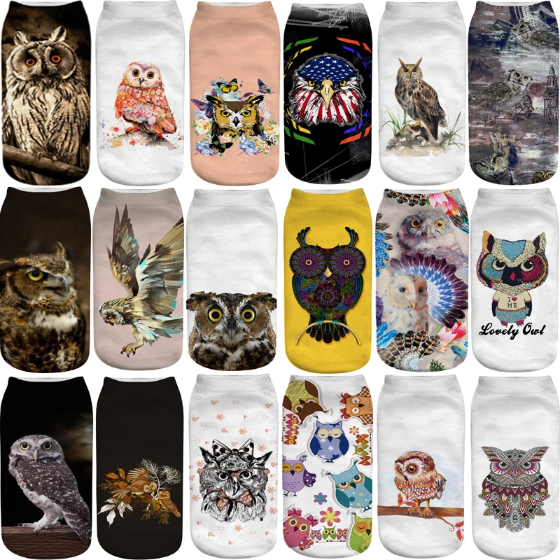 

Носки женские цветные с 3D-принтом, модные носки в стиле хип-хоп, с мультяшным принтом совы, с животными, уличная одежда, смешные до щиколотки, весна-лето