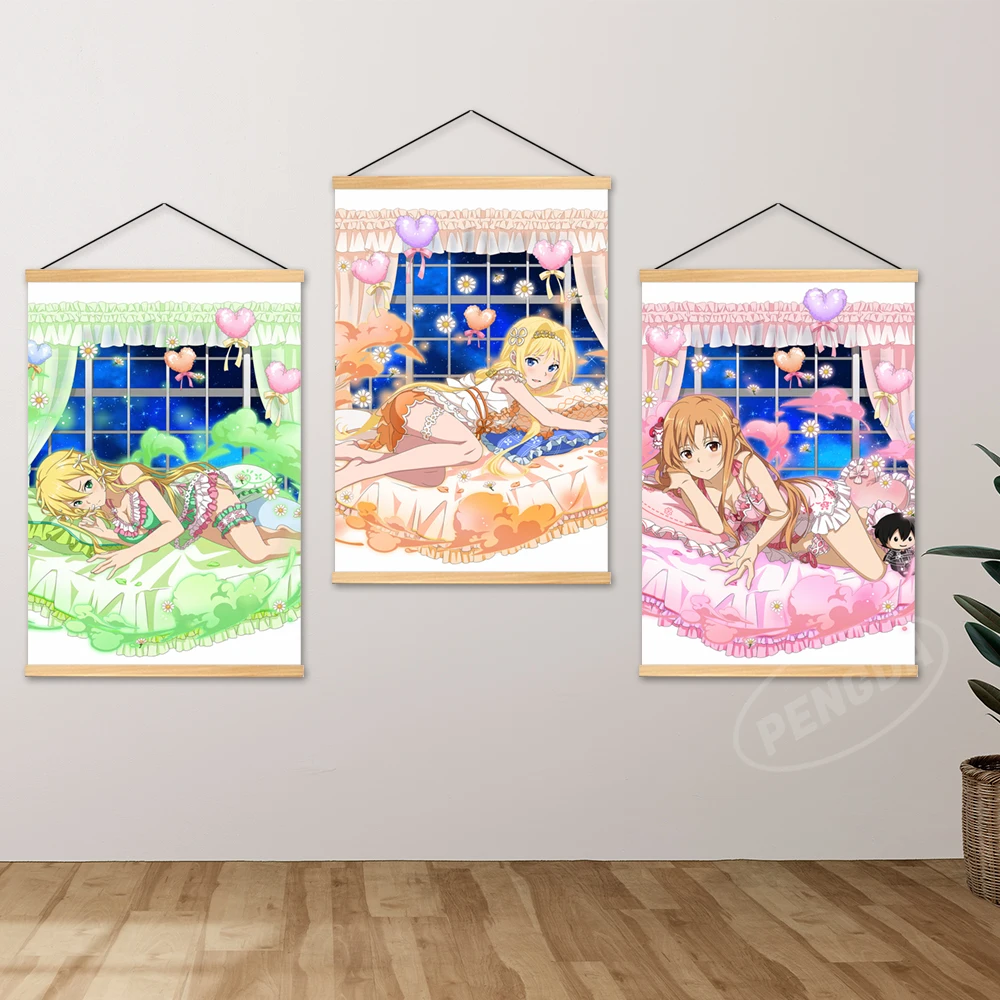 Asuna домашний декор Kirigaya Suguha, висячий постер, холст, настенный меч, искусство, онлайн-печать, искусственная живопись, деревянная гостиная