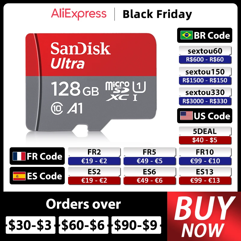  SanDisk карта памяти Micro SD, класс 10, 100% ГБ, 32 ГБ, 64 ГБ, 128 ГБ