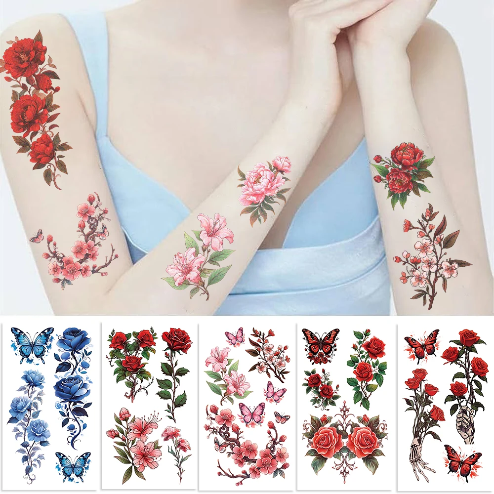 10 листов/набор большая бабочка цветок временная татуировка женская наклейка для