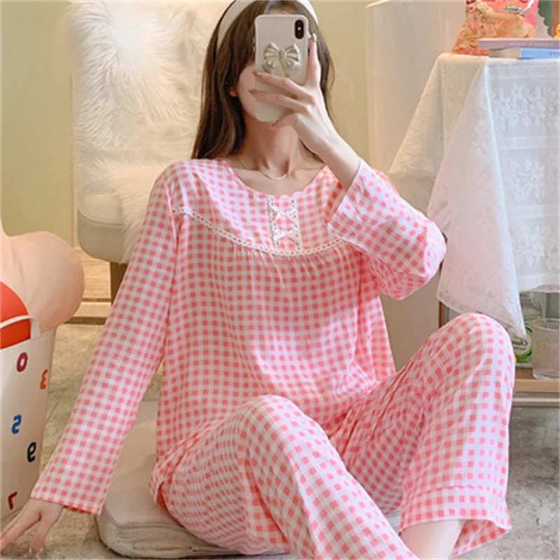 Princess Pajamas Set Sexy Sleepwear For Women Pink Elastic Pyjama Women's Cotton Fashion Dot Homewear Clothes Big Size