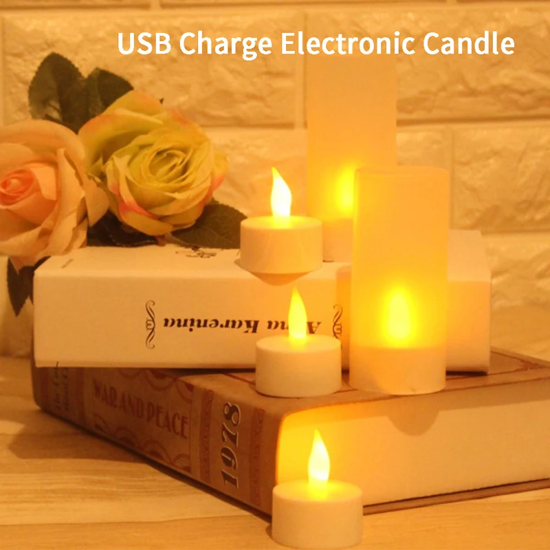 

USB Charge,One Piece Yellow Light LED Rechargeable Flameless Tea Light Candle With USB, Flameless Chargeable LED Battery Candles