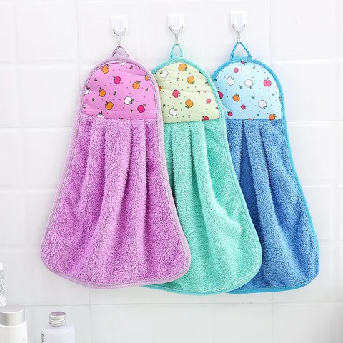 Подвесное кухонное полотенце, бытовое мягкое полотенце из кораллового бархата для ванной комнаты, полотенце для рук в Корейском стиле, кухонные полотенца в мультяшном стиле