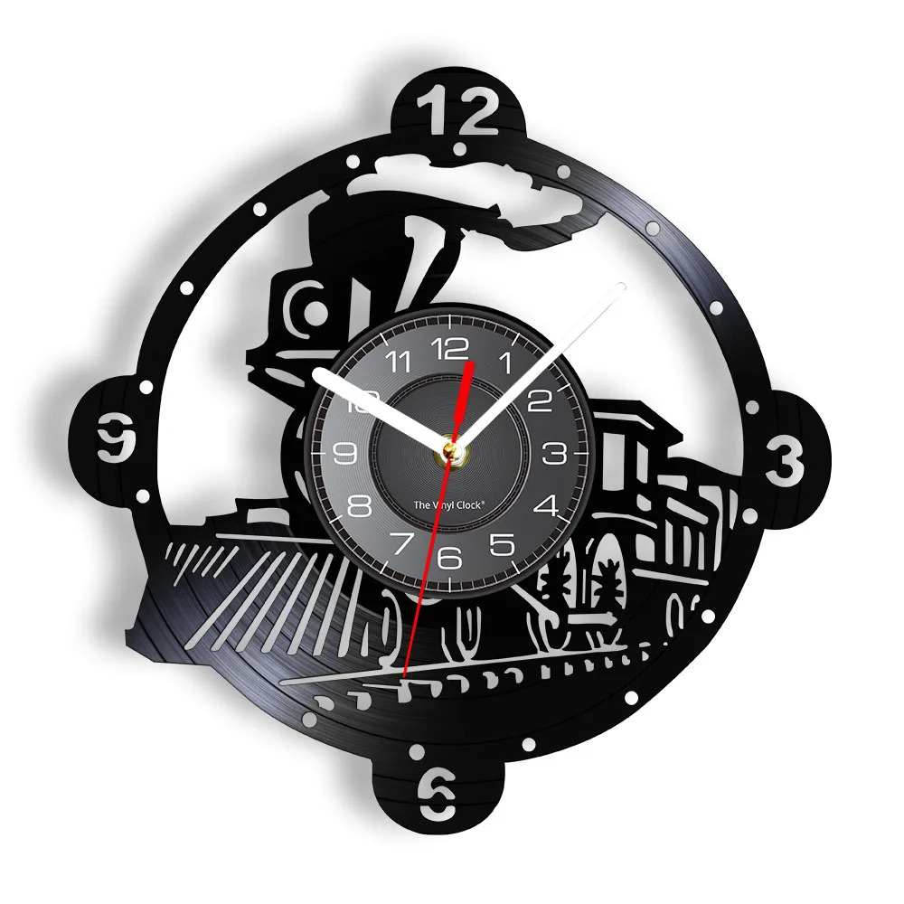 Steam Locomotive Train Wall Clock Vintage Steam Engine Vinyl Record Clock Train Locomotive Wall Decor Train Enthusiast Gift