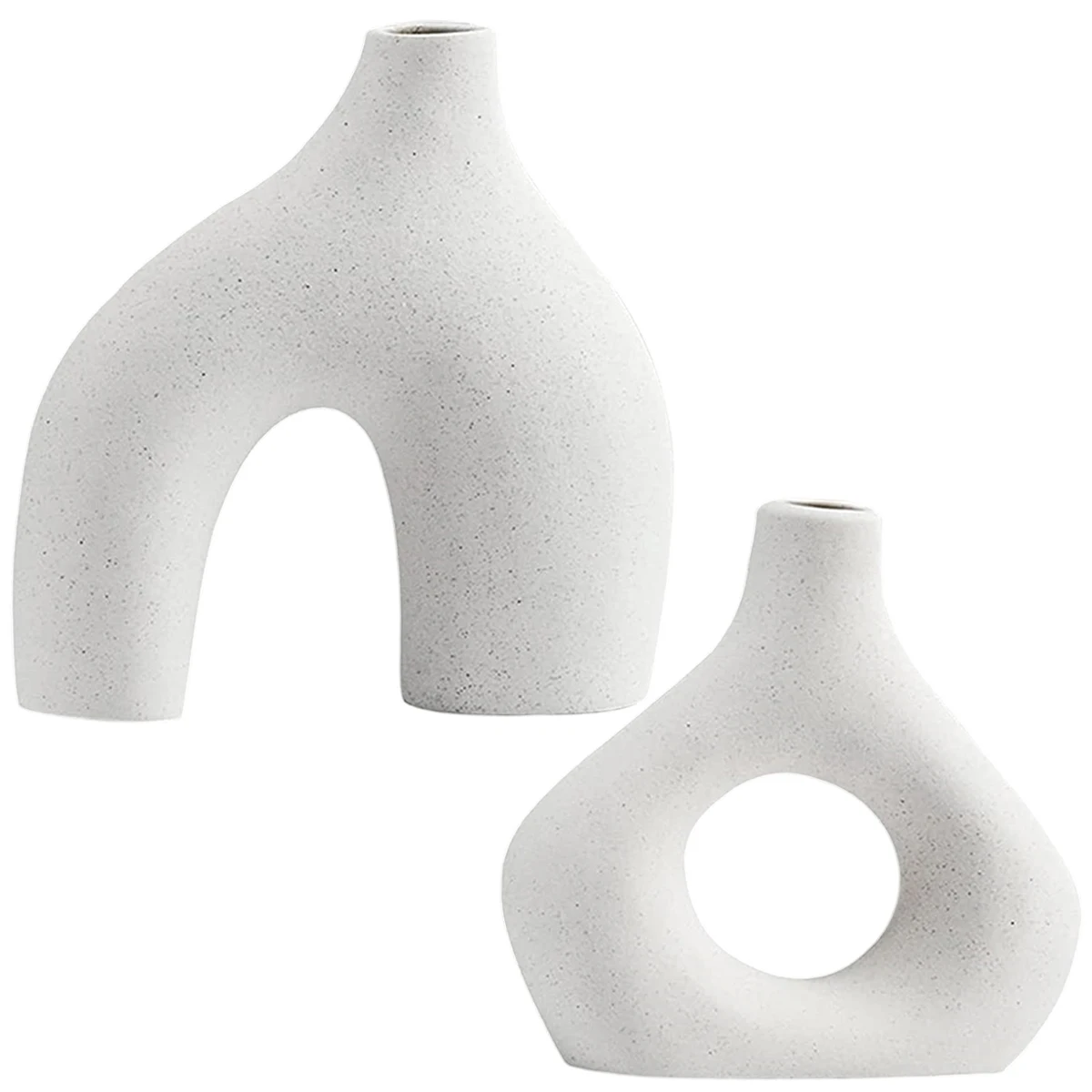 

2Pcs Ceramic White Vase Set Irregular Flower Vases Decorative Minimalism Style Flower Vases for Pampas Grass Modern Home