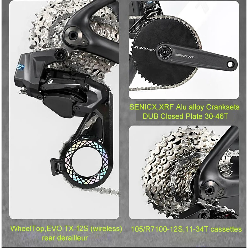 Фото TWITTER Cyclone Tri-Spoke Disc Закрытое колесо Карбоновый беспроводной шоссейный велосипед WheelTop EVO-24S Электронный переключатель передач R7120 Велосипед 700X28C №4