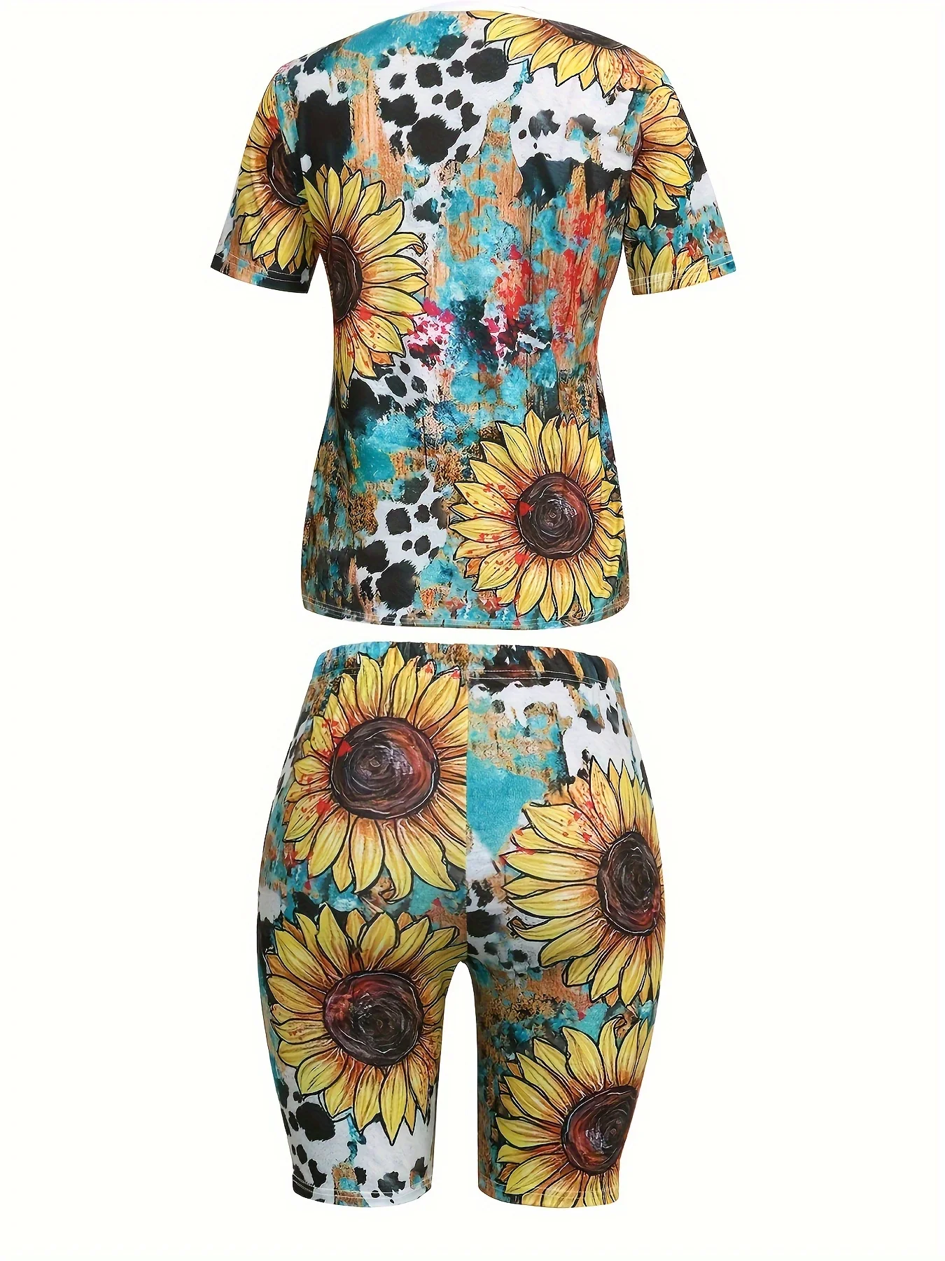 Женский повседневный комплект из двух предметов полиэстера с цветочным принтом