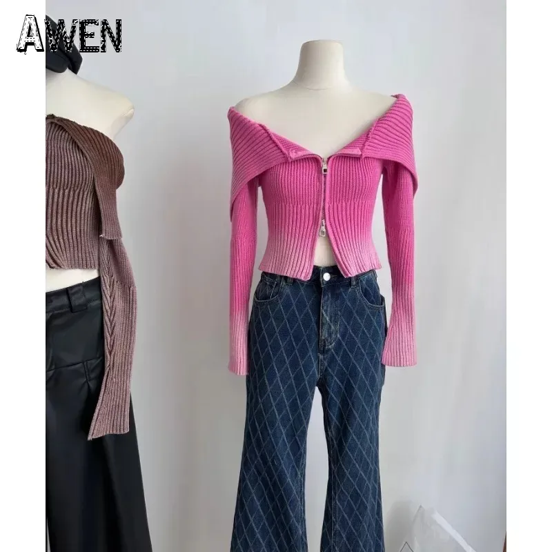 Женский трикотажный кардиган на молнии свитер в Корейском стиле Харадзюку с