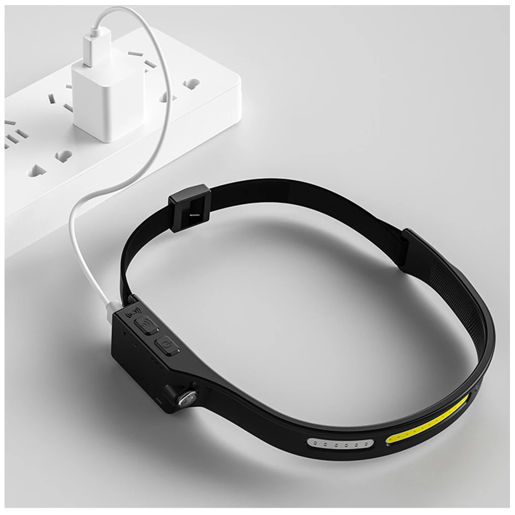 

Motion Sensor Headlamp with Elastic Headband Rechargeable Headlight Head Lamp Power Display Lighting Tool Camping Hiking Fishing