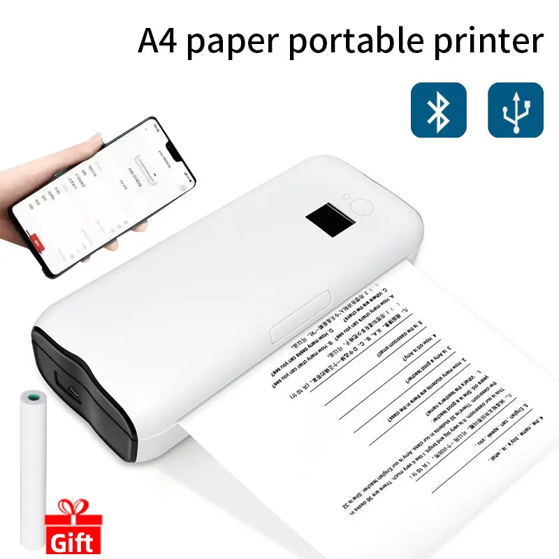 

Ink free Android IOS Mobile Bluetooth A4 printer wireless portable thermal printer for printing A4 document PDF Picture web page