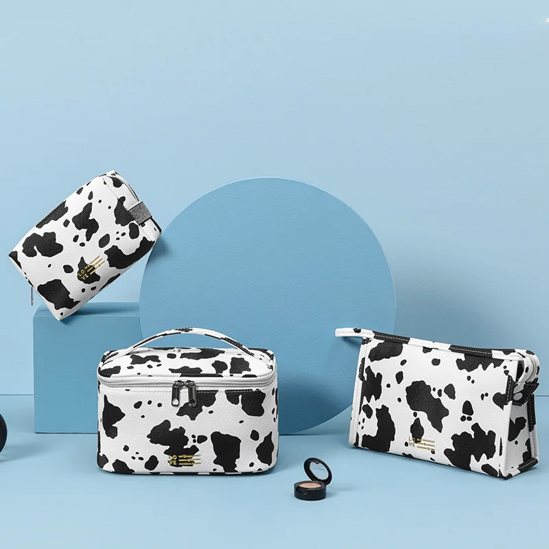 Lipstick Cosmetic Bags Portable Milk Cow Print Makeup Organizer
