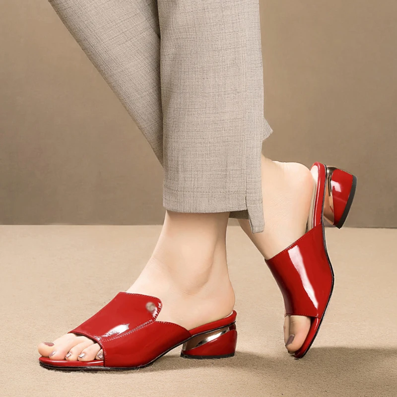 

Red Sexy Pu Soft Leather Female Flipflop Slippers Summer Fashion Heels Slides Shoes for Girls Comfortable Sandals Woman Sandals