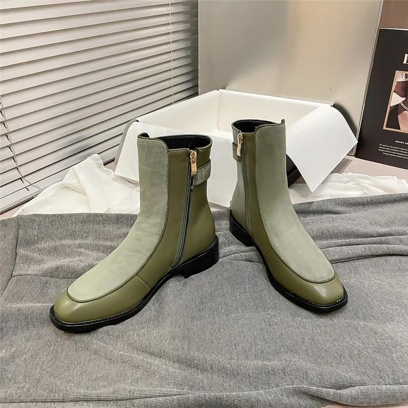 AIYUQI Ankle Boots Women Genuine Leather 2023 New Winter Fashion Women Booties British Style Rear Zipper Ladies Knight Boots