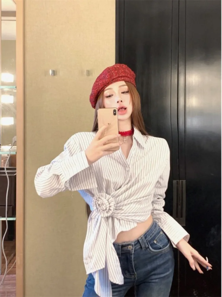 Женские рубашки Ezgaga элегантные полосатые Цветочные Асимметричные тонкие с