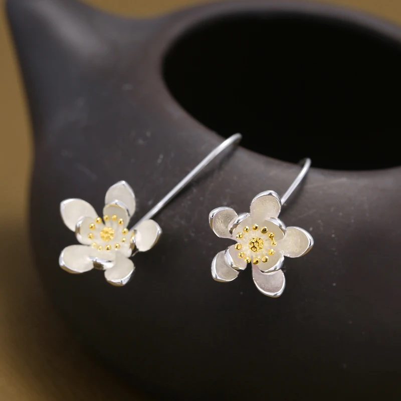925 Sterling Silver Flower Earings Elegant  Drop Earring For Women Fashion Brincos Grandes Fine Jewelry pendientes
