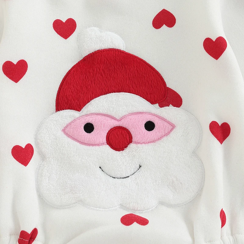 Инфант-бэби свитшоты-ромперы на Рождество с длинными рукавами, круглым вырезом и принтом Санты в форме сердца для мальчиков и девочек от 0 до 24 месяцев.