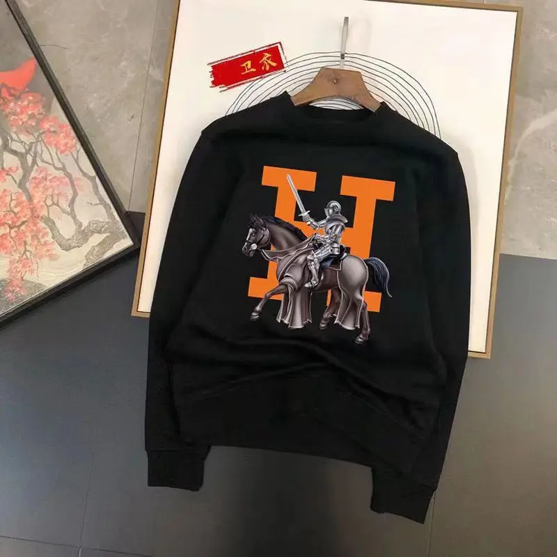 

European Station New Letter Sutra Round Neck Hoodie Knight Horse Print Oversized Fashion Brand Couple The Same Kind Long Sleeve