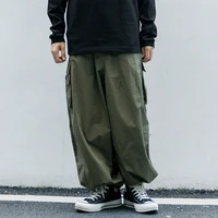 loose legged cargo pants mens japanese fashion lazy wide feet elastic waist casual pants streetwear men