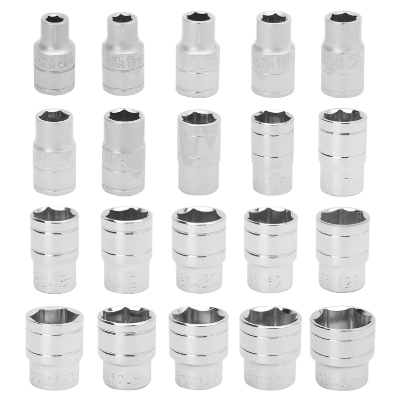 

Standard Socket For Wrench 1/2" Drive 8-32mm Metric MM 6 Point Nut Hex New