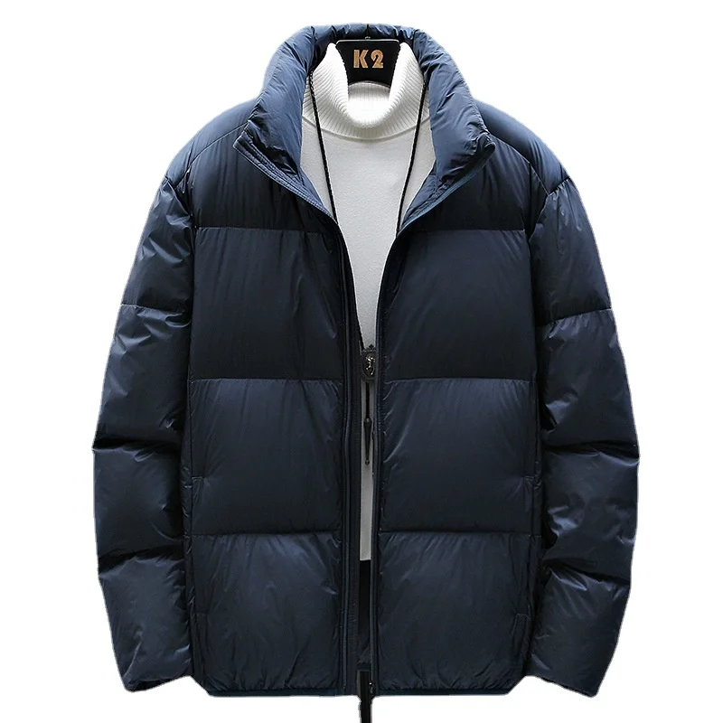 

Мужской пуховик с воротником-стойкой, однотонный простой свободный пуховик с воротником-стойкой в гонконгском стиле для отдыха и молодежи, ...