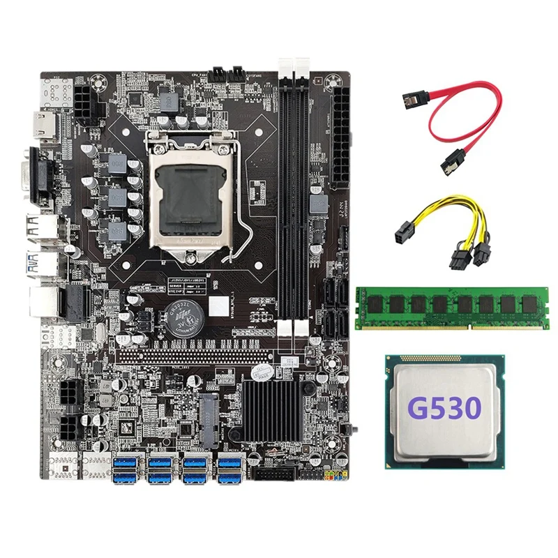 

B75 BTC Mining Motherboard+G530CPU+6Pin To Dual 8Pin Cable+DDR3 4GB 1333Mhz RAM LGA1155 8XPCIE To USB B75 USB ETH Miner