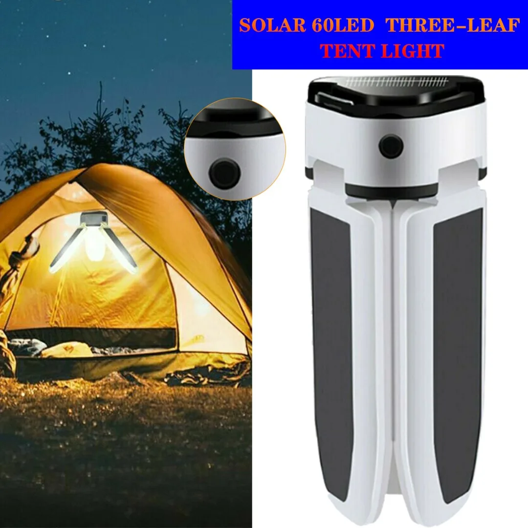 1pc 30W Solar Camping Light 60LED Bulb USB Rechargeable Waterproof 5 Fighting Modes 90 Degree Foldable Tent Lamp For Outdoor