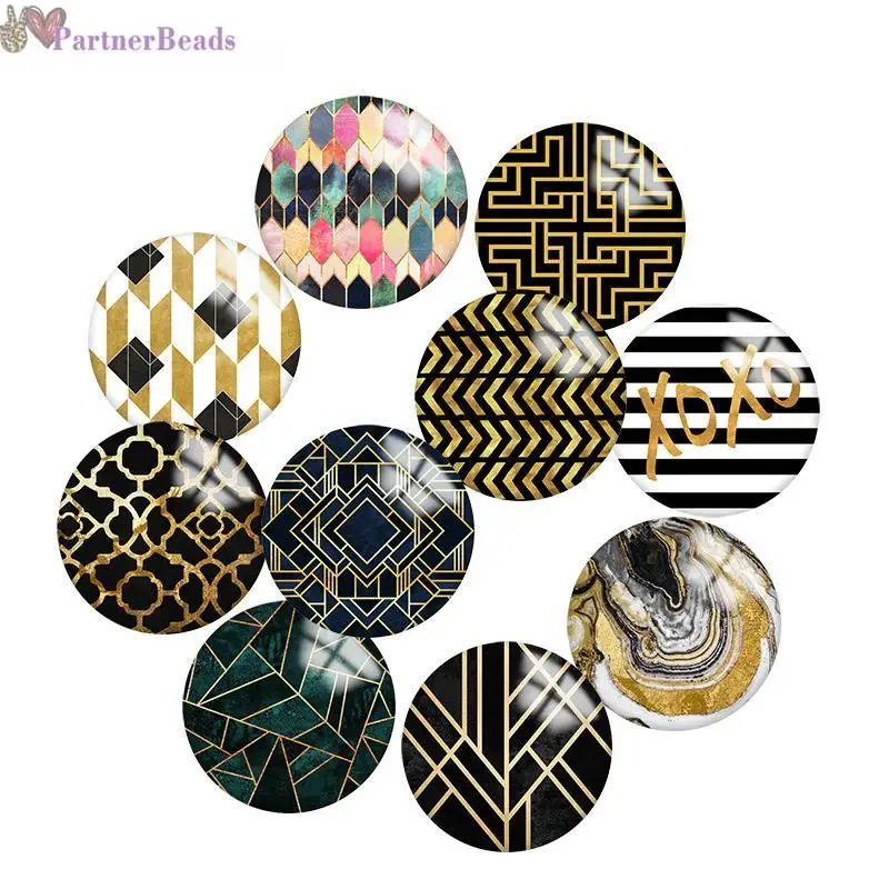 

Golden Pattern Round Photo Glass Cabochon Demo Flat Back Making Findings 20mm Snap Button N4631