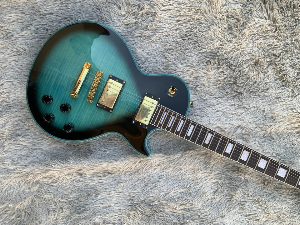 

In stock blue circle LP Custom Electric Guitar,mahogany wood body and neck High Quality Pickups and Bright Paint Surface