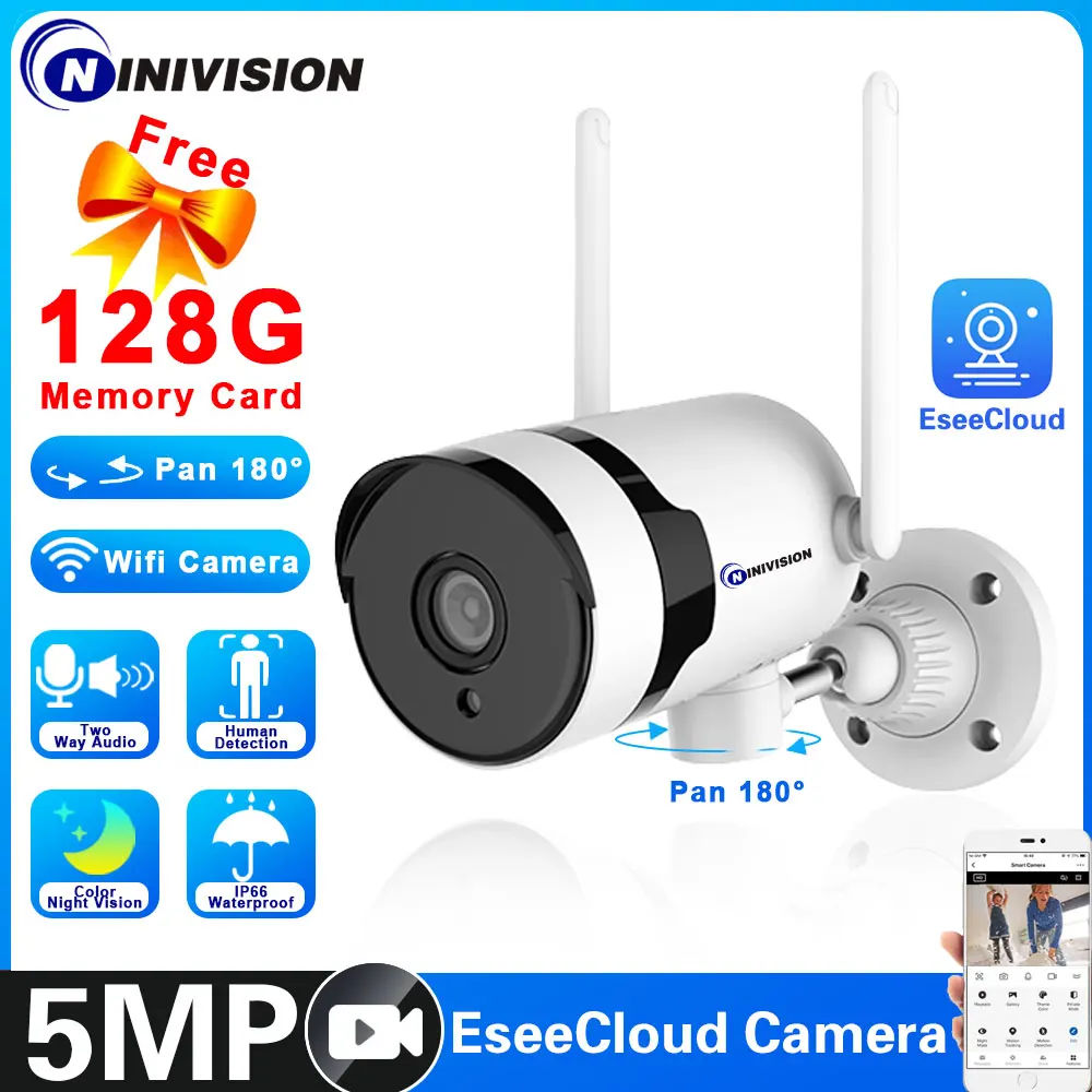 HD 5MP WIfi Camera Two-way Audio Record Human Detection Wireless Pan 180° Camera Outdoor Security Surveillance CCTV P2P System
