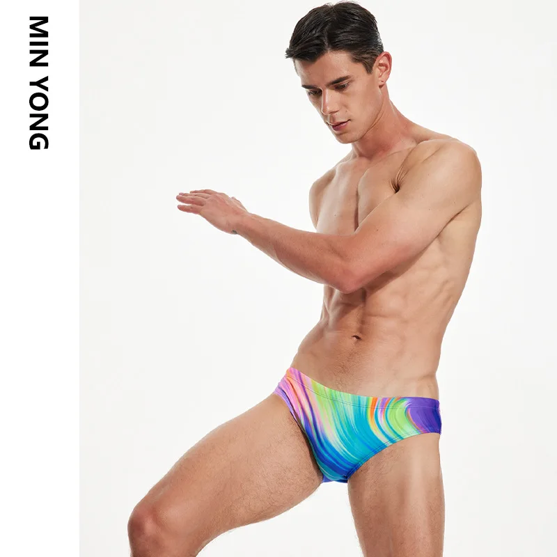 Men's Printed Swim Briefs Triangle Swimming Trunks Racing Briefs Racer Bathers Professional for Training and Competition